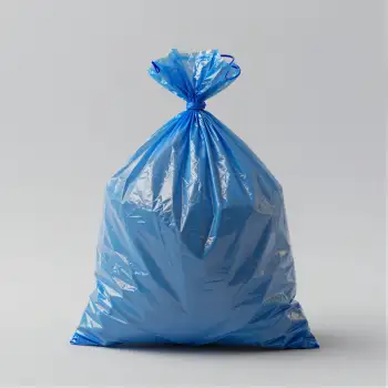 Empty Blue Transparent Garbage Bag Standing Upright recycle