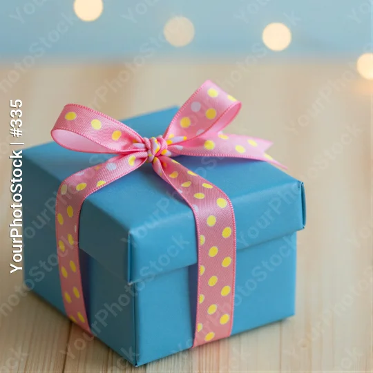 Blue Gift Box with Polka Dot Ribbon pink yellow