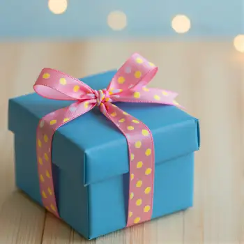 Blue Gift Box with Polka Dot Ribbon pink yellow