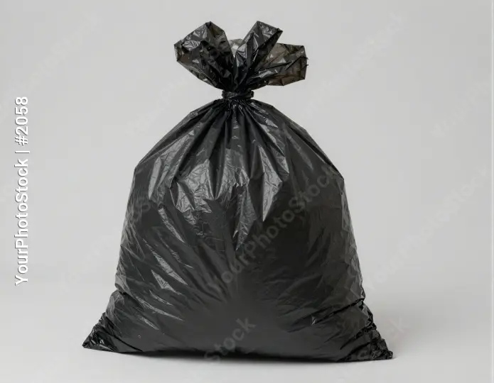 Empty Black Garbage Bag with Drawstring crumpled recycle