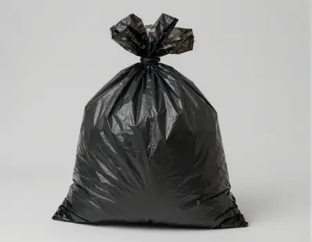 Empty Black Garbage Bag with Drawstring crumpled recycle