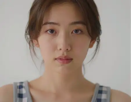 Young Woman with Loose Waves Looking Directly into Camera