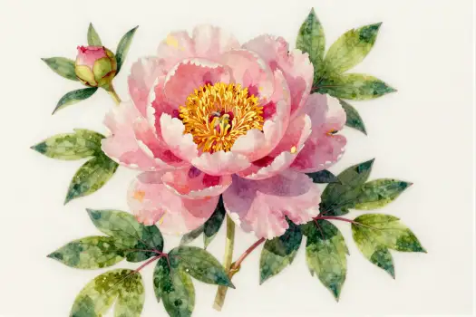 Large Pink Peony Flower with Yellow Center watercolor