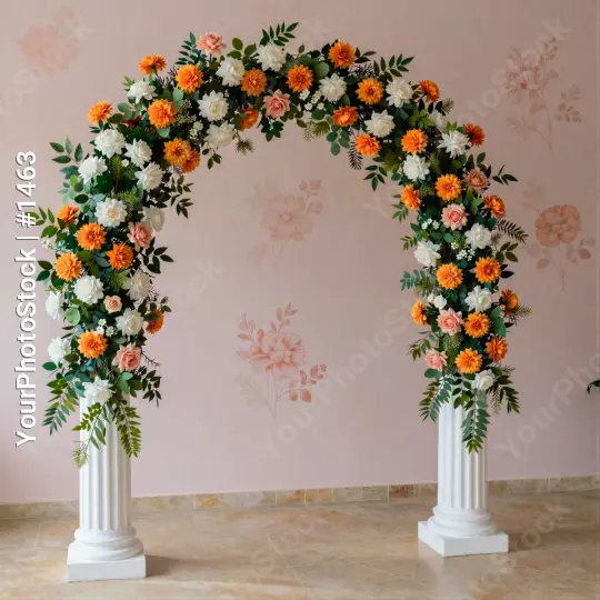 Elegant Floral Archway with White and Orange Flowers
