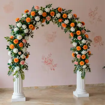 Elegant Floral Archway with White and Orange Flowers