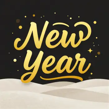 Gold Cursive 'New Year' Text on Black Background
