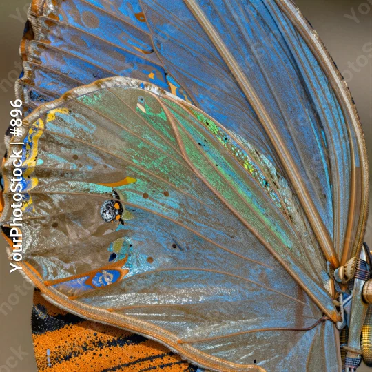 Close-up of a fan-like butterfly wing with layered colors