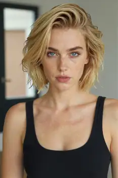 Young woman with blonde hair wearing black tank top model