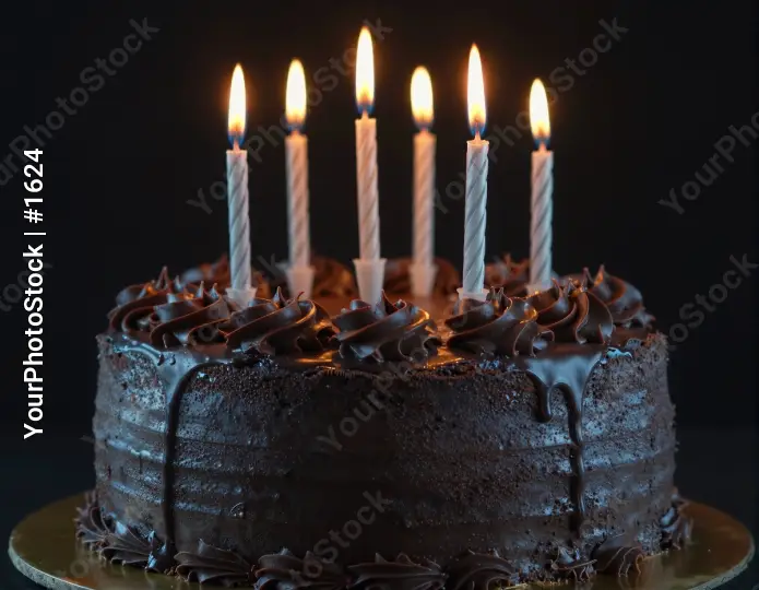 Chocolate Cake with Lit Candles for Birthday Celebration