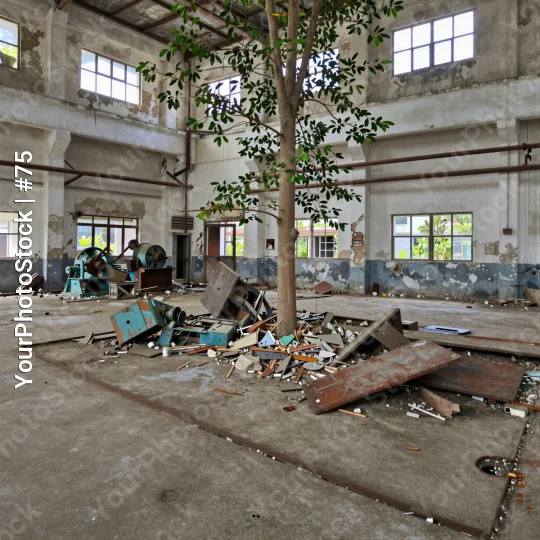 Abandoned Industrial Building with Tree neglect