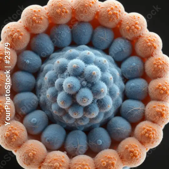Microscopic View of Orange Spheres in Circular Pattern