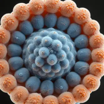 Microscopic View of Orange Spheres in Circular Pattern