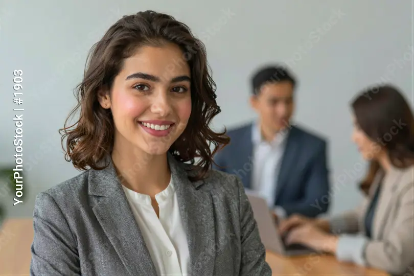 Young Woman Smiling at Camera in Modern Office business