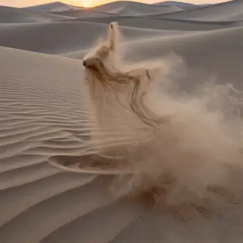 Desert Landscape at Sunset with Dust Cloud dunes