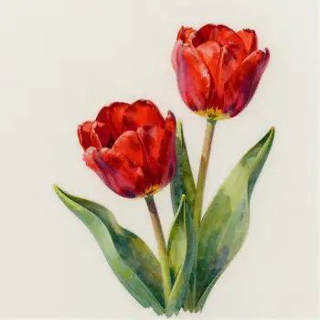 Red Tulips in Bloom Watercolor Painting full bloom