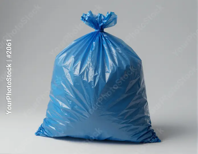 Blue Transparent Garbage Bag Standing Upright recycle