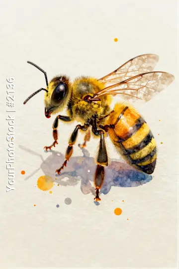 Watercolor Bee Illustration yellow black antennae