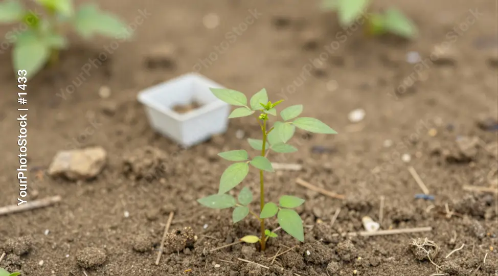 Small Plant Growing in Garden Bed green leaves
