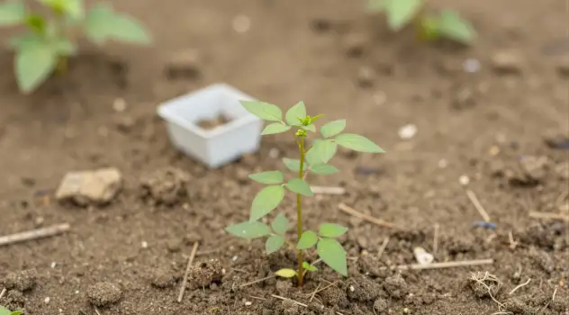 Small Plant Growing in Garden Bed green leaves