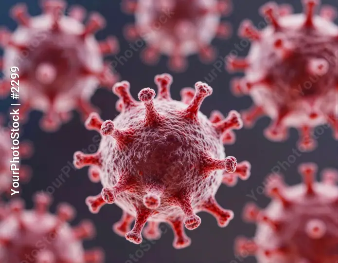 Red Spherical Viruses with Spikes 3D Rendering