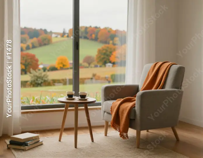 Serene Room with Green View window armchair throw blanket