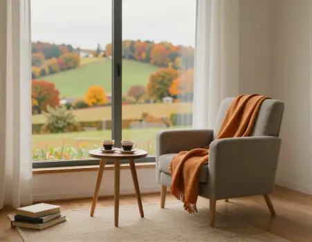 Serene Room with Green View window armchair throw blanket