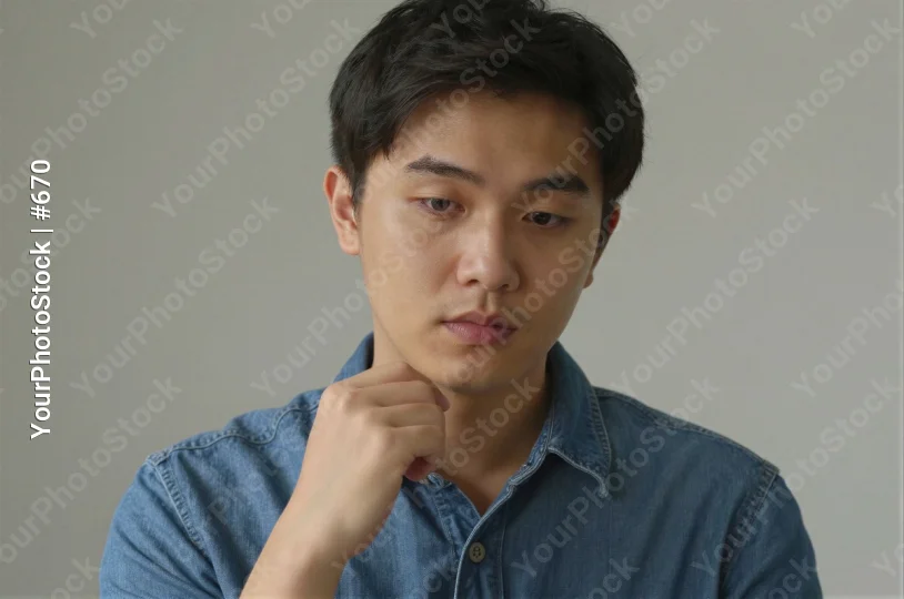 Young Asian Man Deep in Thought serious expression