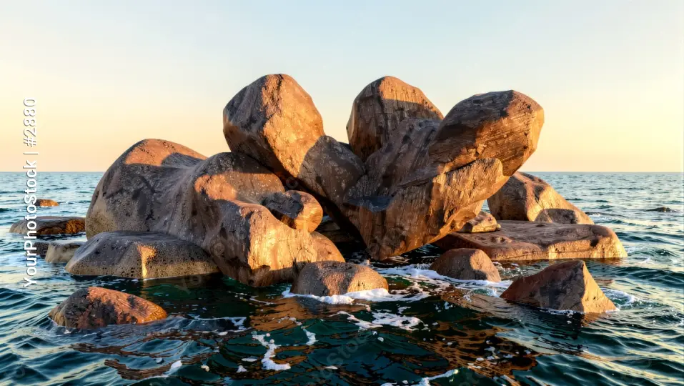 Rocky Coastline at Sunset with heart shape in the rocks
