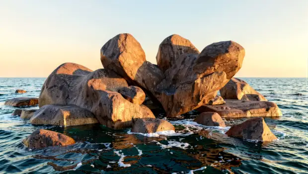 Rocky Coastline at Sunset with heart shape in the rocks