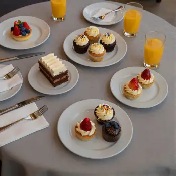 Six Plates of Food and Two Glasses of Orange Juice