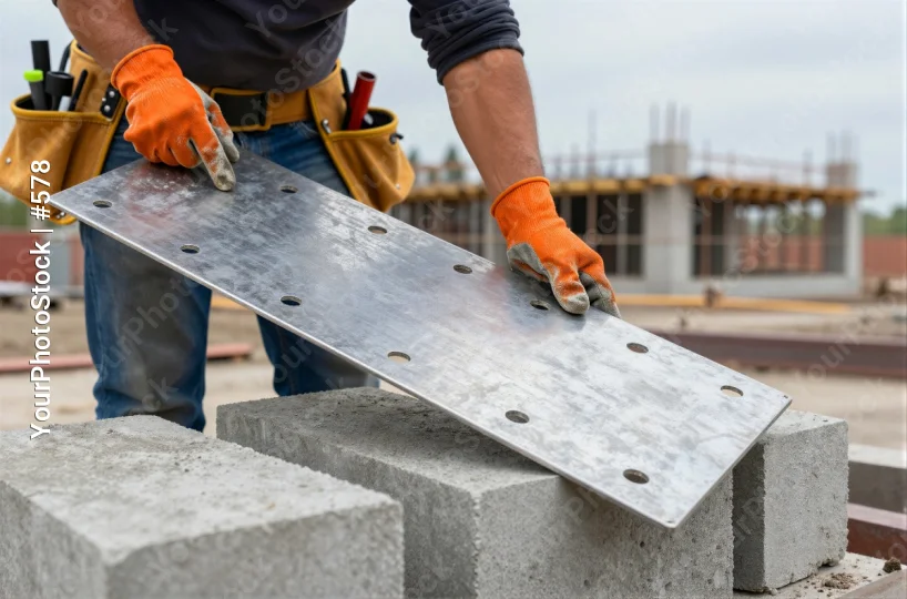 Construction Worker at Site Holding Metal Plate