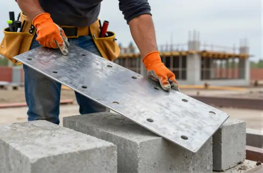 Construction Worker at Site Holding Metal Plate