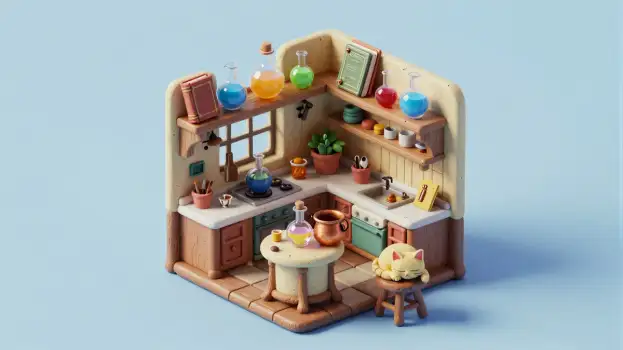 Miniature Toy Kitchen Set with Various Items and Food 3D Render