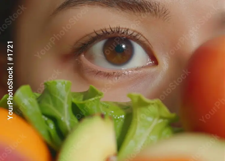 Close-up of an eye with fresh produce fresh vegetables