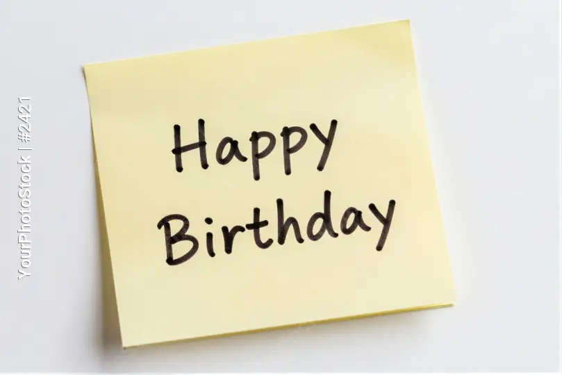 Yellow Sticky Note with Happy Birthday Cursive Text