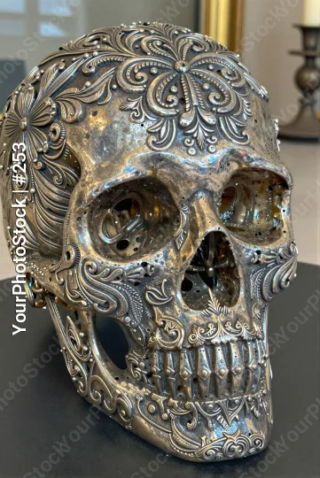 Metallic Skull with Floral Design ornate intricate