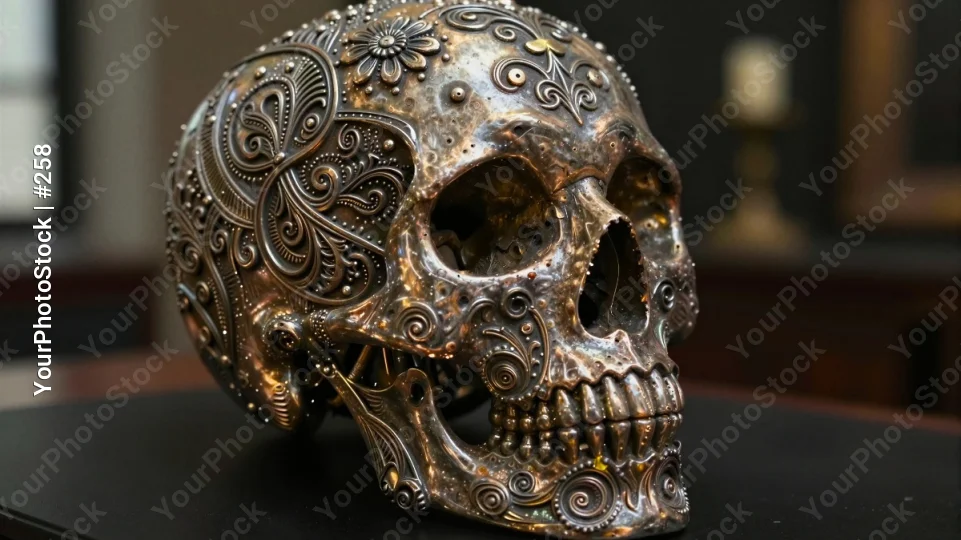 Metal Skull with Floral Pattern intricate pattern