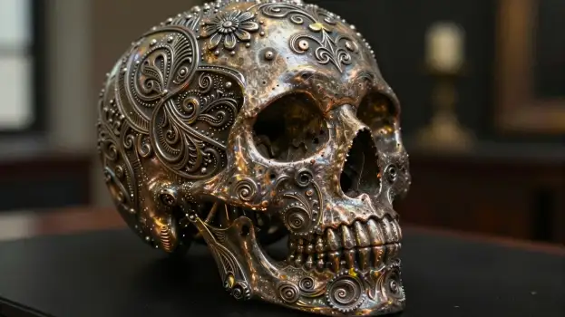 Metal Skull with Floral Pattern intricate pattern