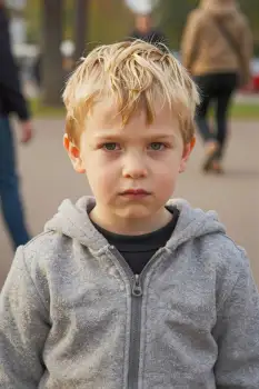 Young Boy in Serious Expression Wearing Hoodie kid