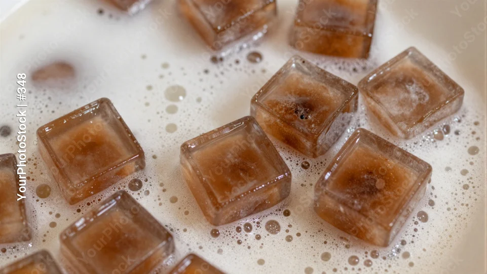 Scattered Ice Cubes on White Plate light brown