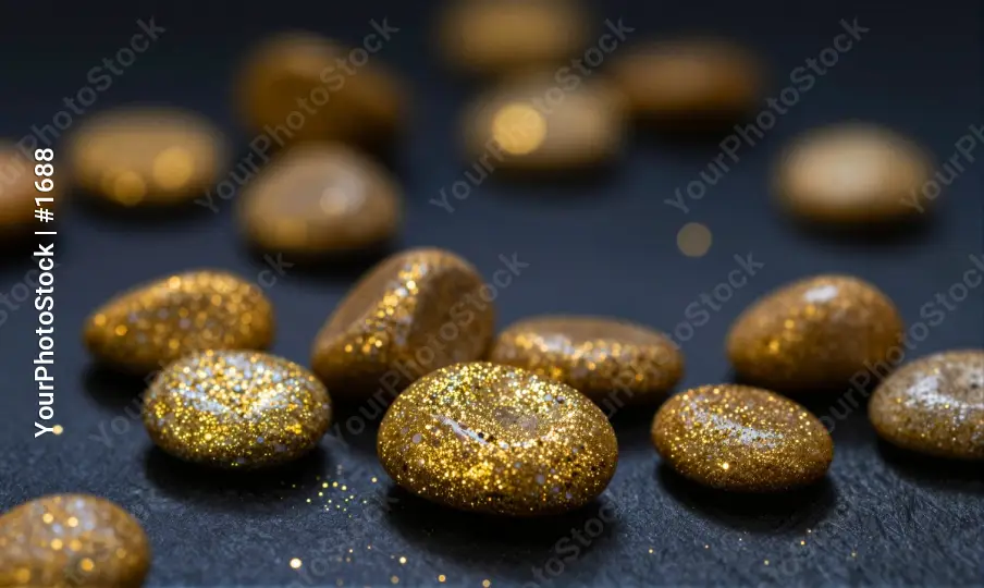 Golden Stones on Black Surface polished stones
