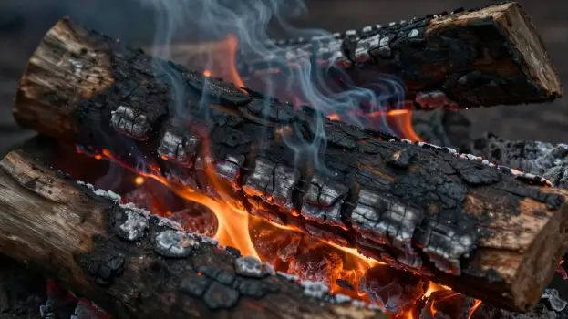 Campfire Burning Brightly With Orange and Red Flames