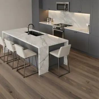 Modern Kitchen with Island and Barstools marble