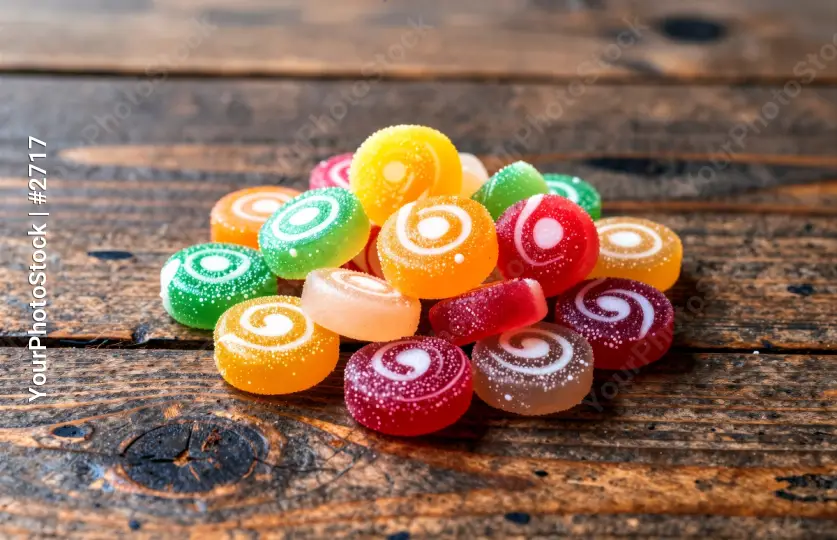 Colorful Candy Display on Wooden Table