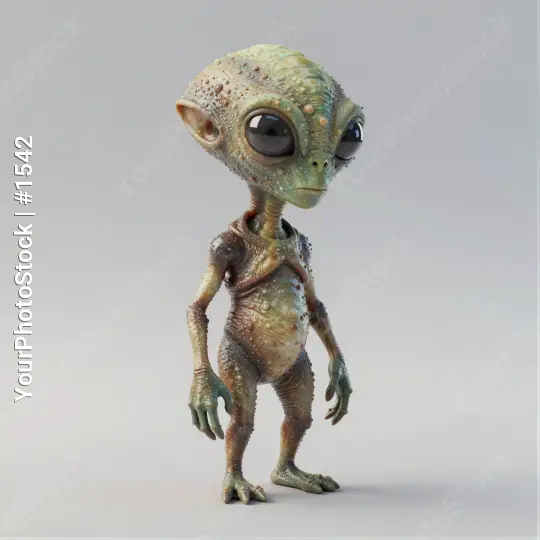 3D rendering of a small alien with round head
