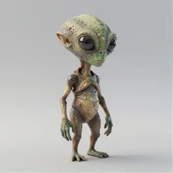 3D rendering of a small alien with round head