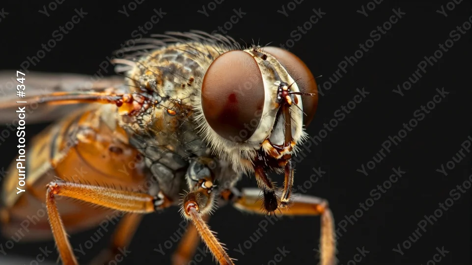 Close-up Fly Head and Abdomen, Insect Details