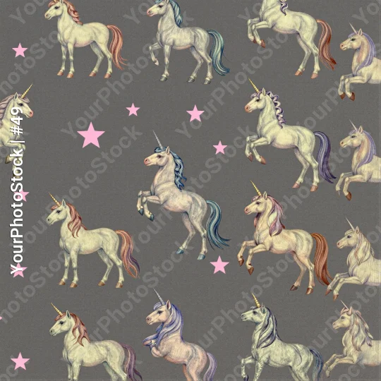 Unicorns in Pastel Colors on Gray Background seamless pattern