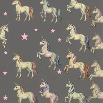 Unicorns in Pastel Colors on Gray Background seamless pattern