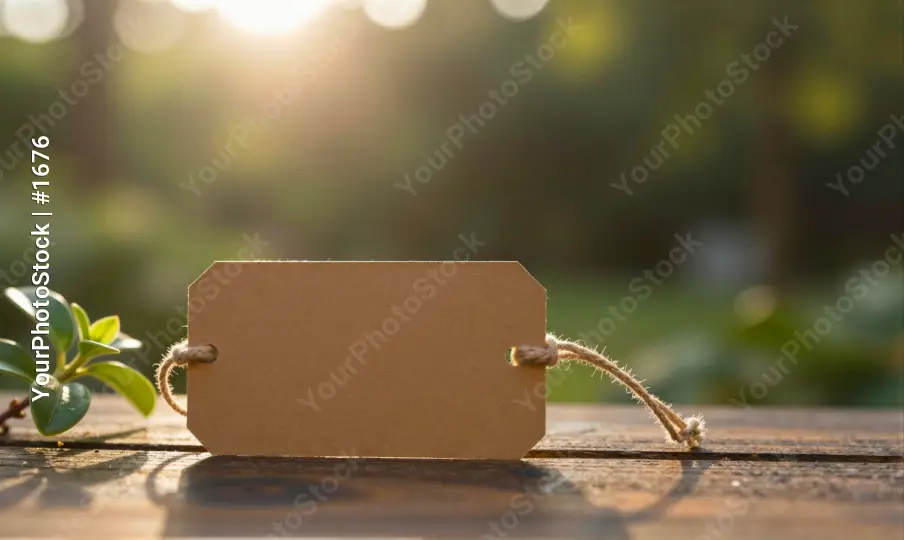 Green Plant on Wooden Surface with Tag string